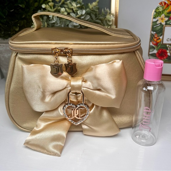 Juicy Couture Handbags - Juicy Couture Gold Cosmetic Bag Bow Heart Rhinestone Charm Coquette Girl